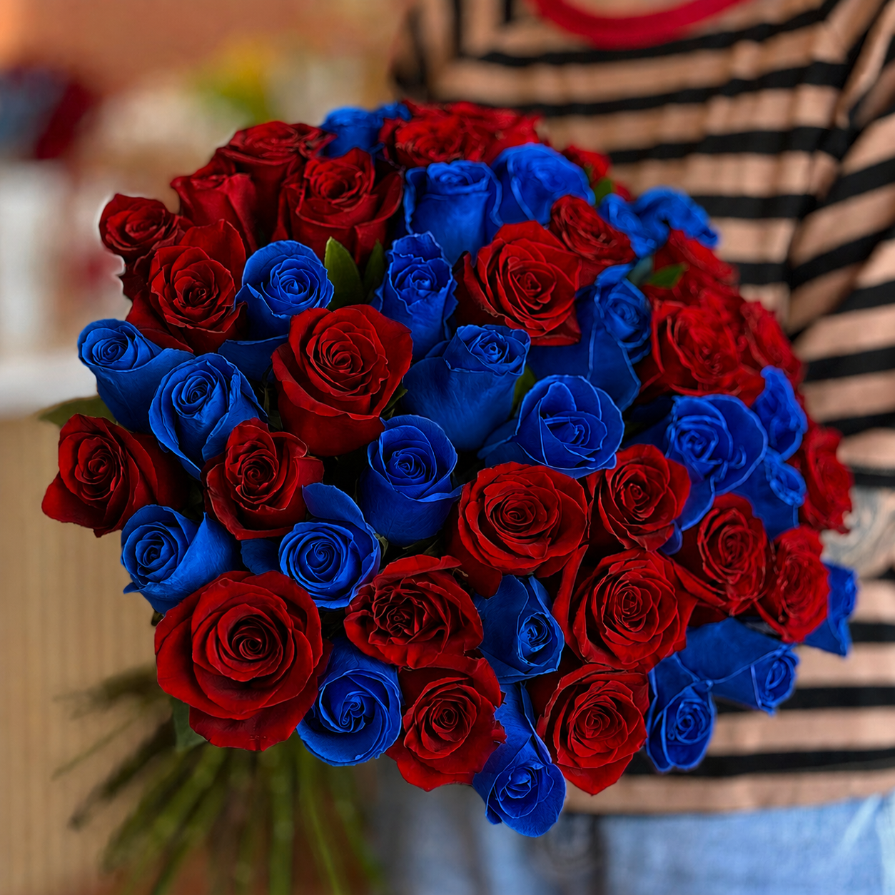 Red & Blue Long-Stem Roses bouquet