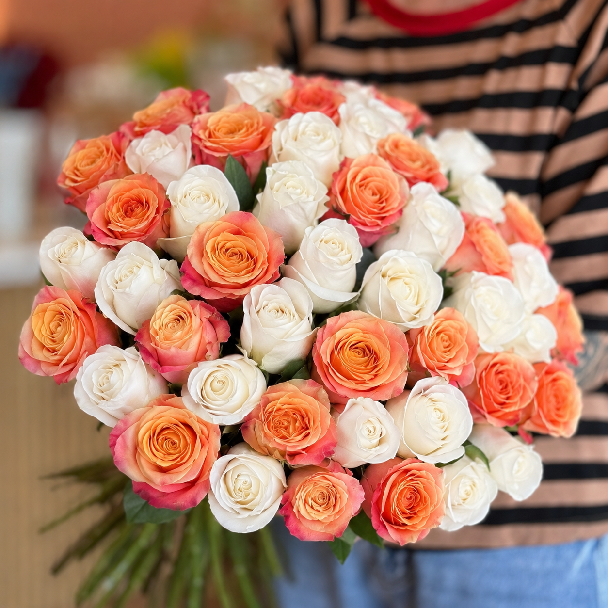 White & Peachy-Orange Long-Stem Roses bouquet