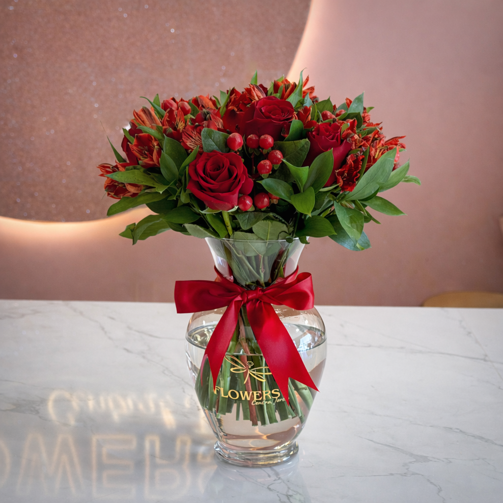 ALINA Red Roses & Alstroemeria Signature Vase