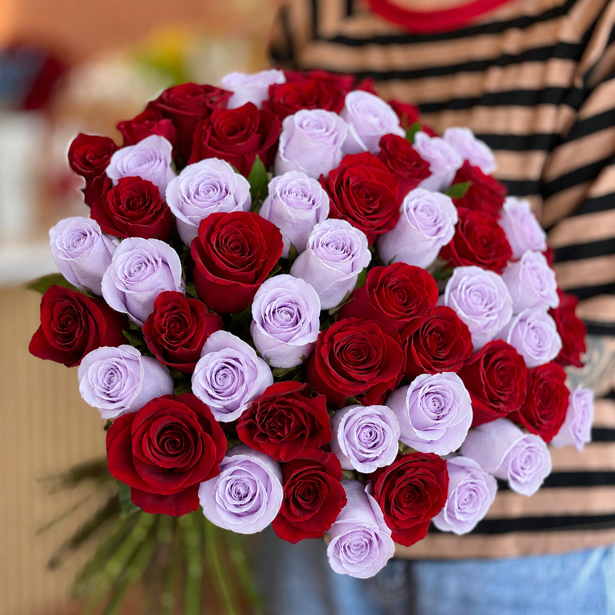 Red & Lavender Long-Stem Roses bouquet