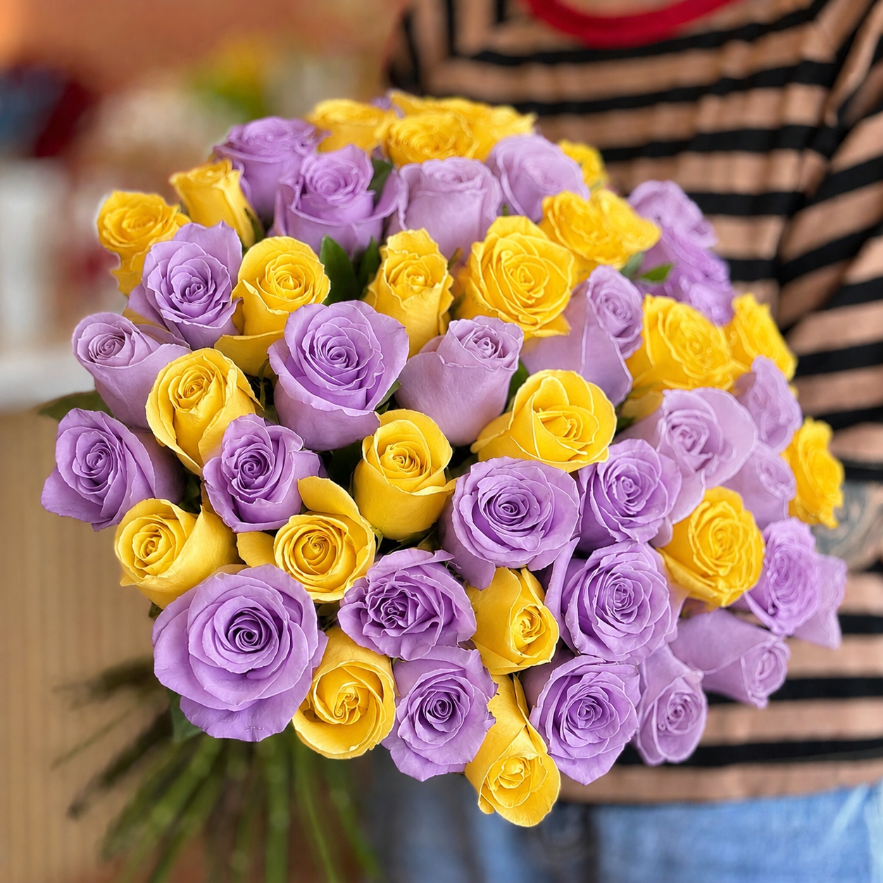 Lavender & Yellow Long-Stem Roses bouquet