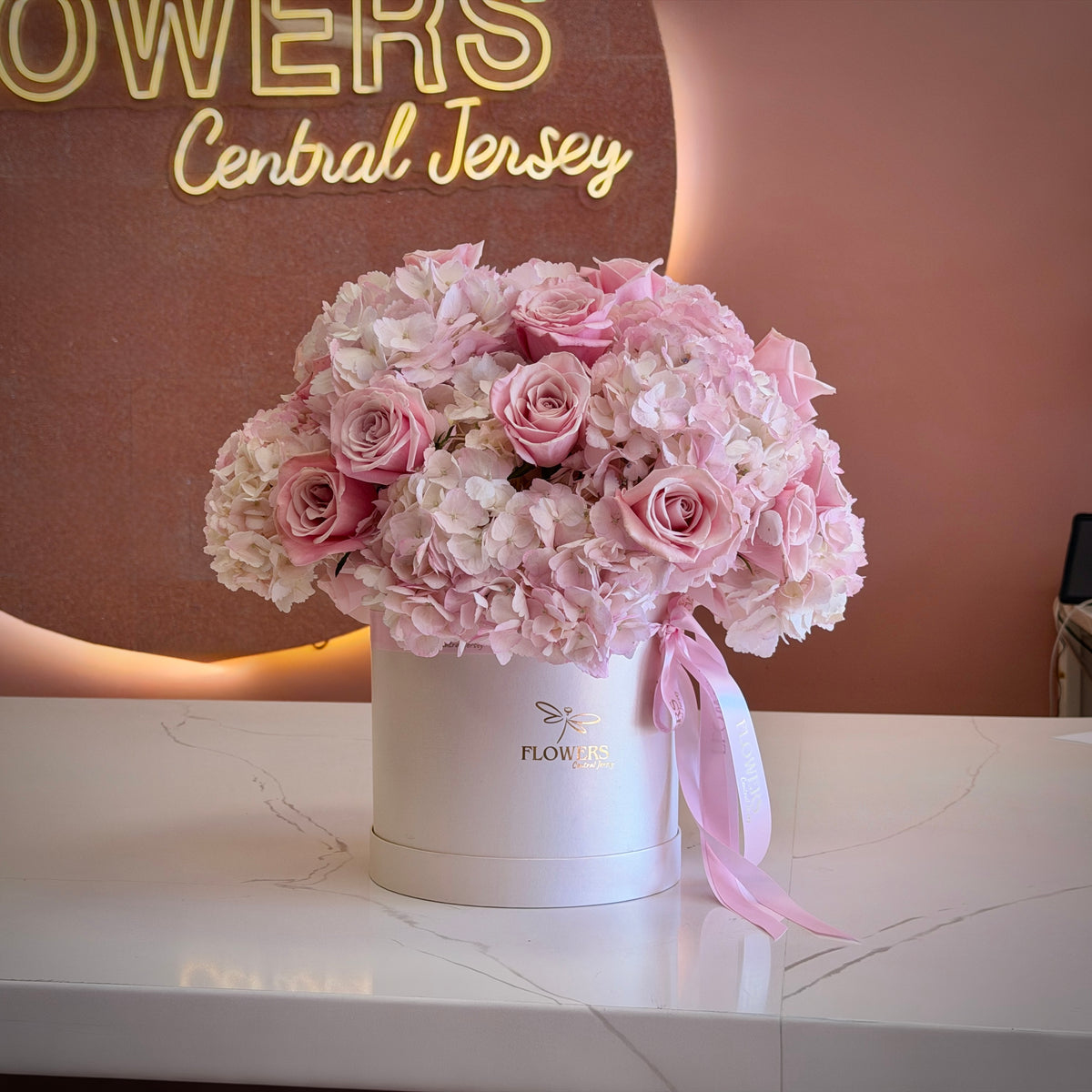 LALA Light Pink Roses & Pink Hydrangea Flower Box