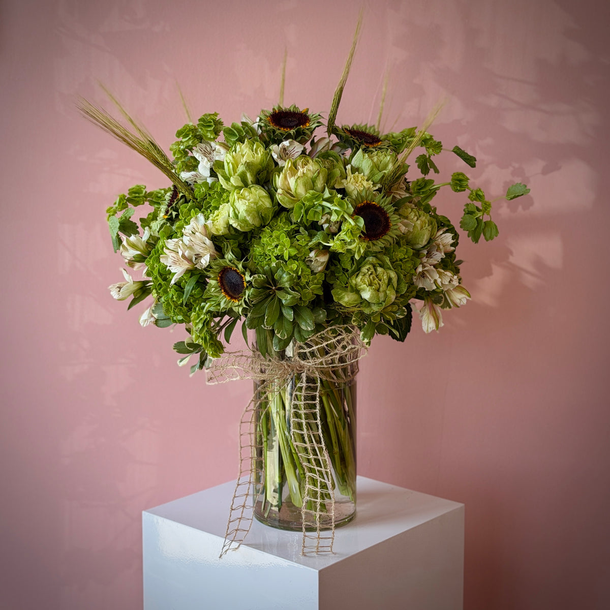 FIONA Green Helianthus & Bells Of Ireland Signature Vase