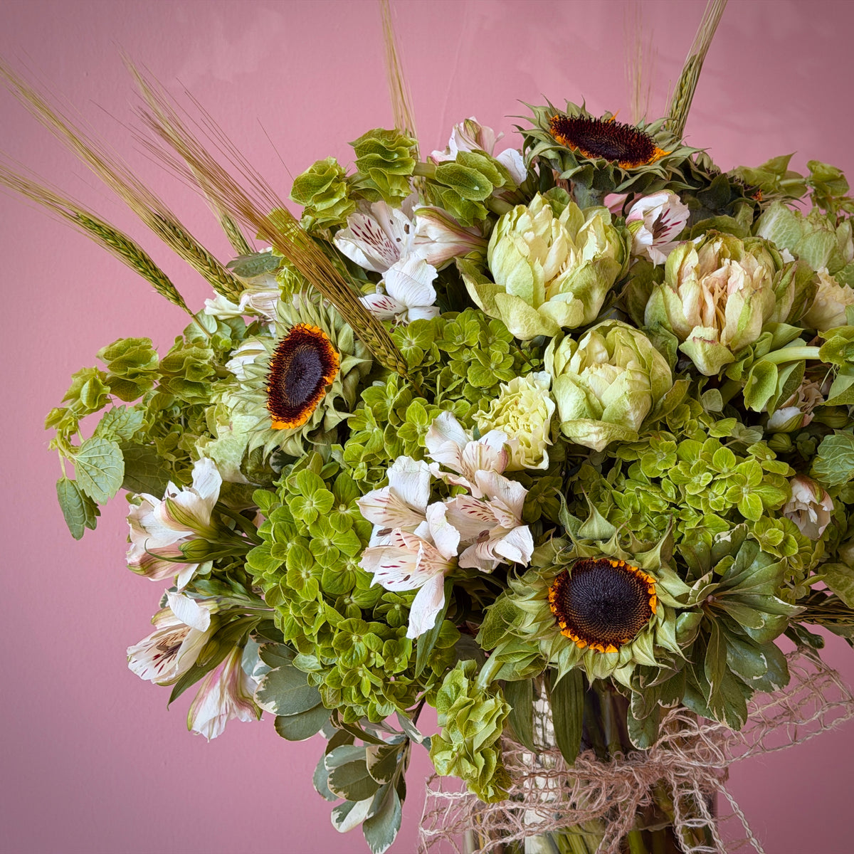 FIONA Green Helianthus & Bells Of Ireland Signature Vase