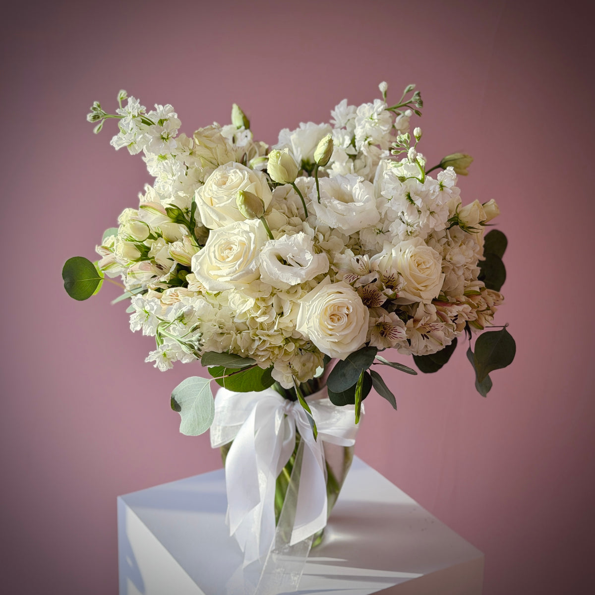 JANE White Roses, Hydrangea & Lisianthus Signature Vase