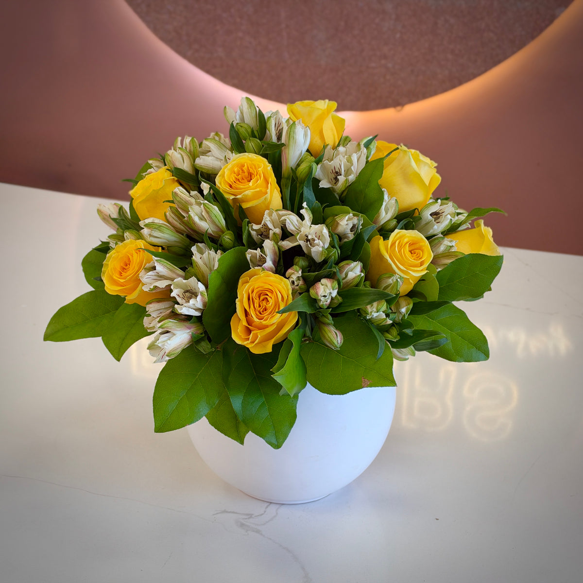 KARRIE ANN Yellow Roses and Alstroemeria Signature Vase