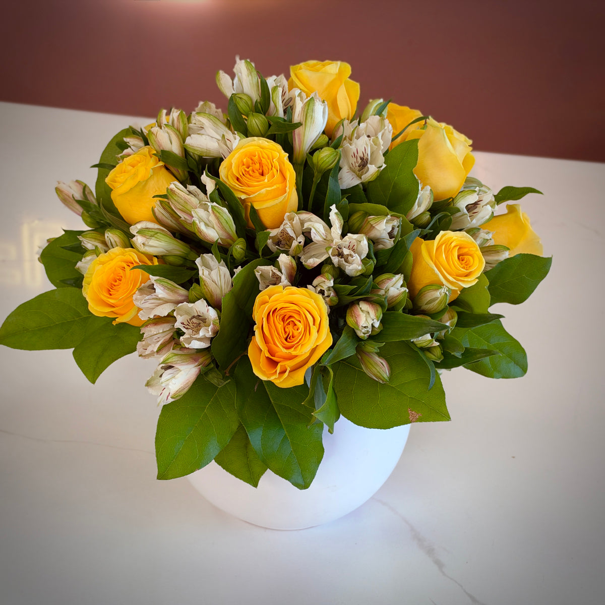 KARRIE ANN Yellow Roses and Alstroemeria Signature Vase