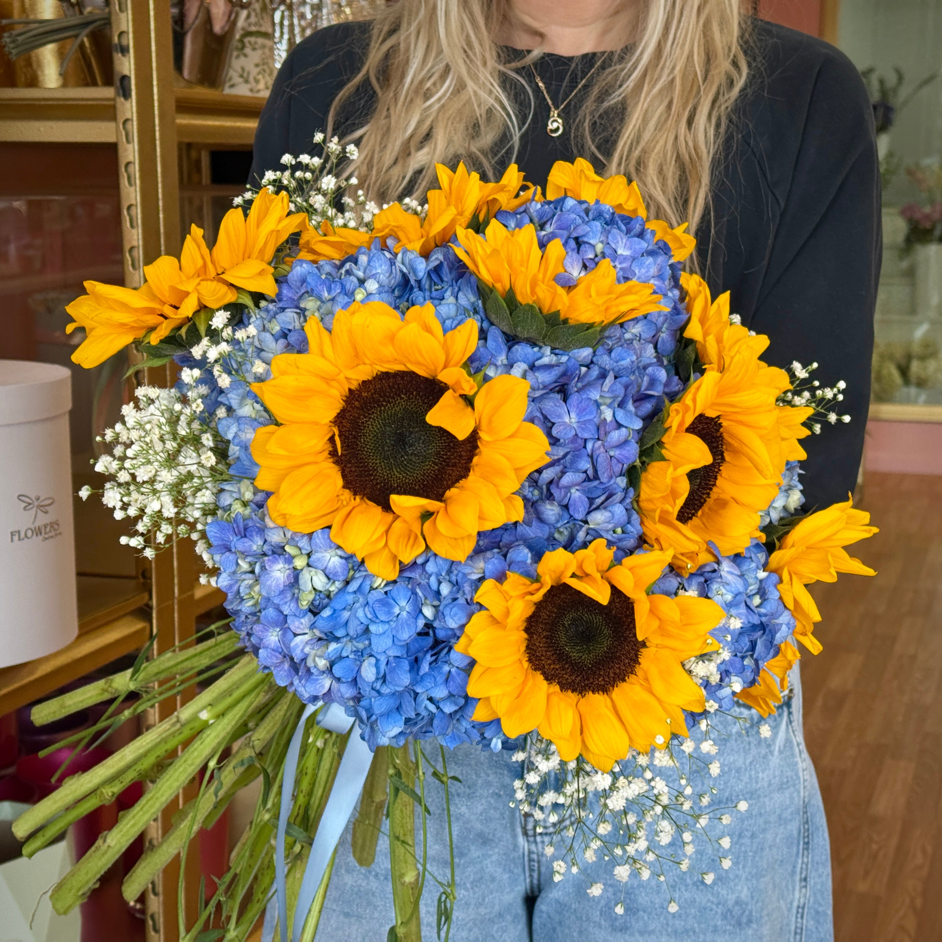 MAYA Blue Hydrangea & Sunflowers Signature Bouquet