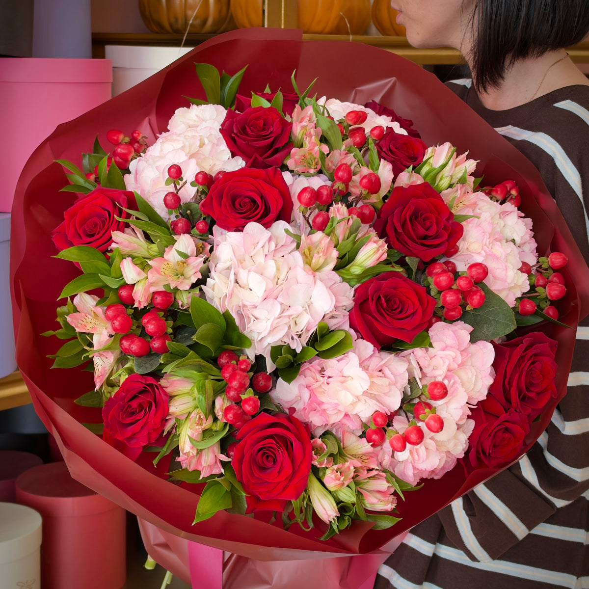 JULIE Red Roses & Pink Hydrangea Signature Bouquet