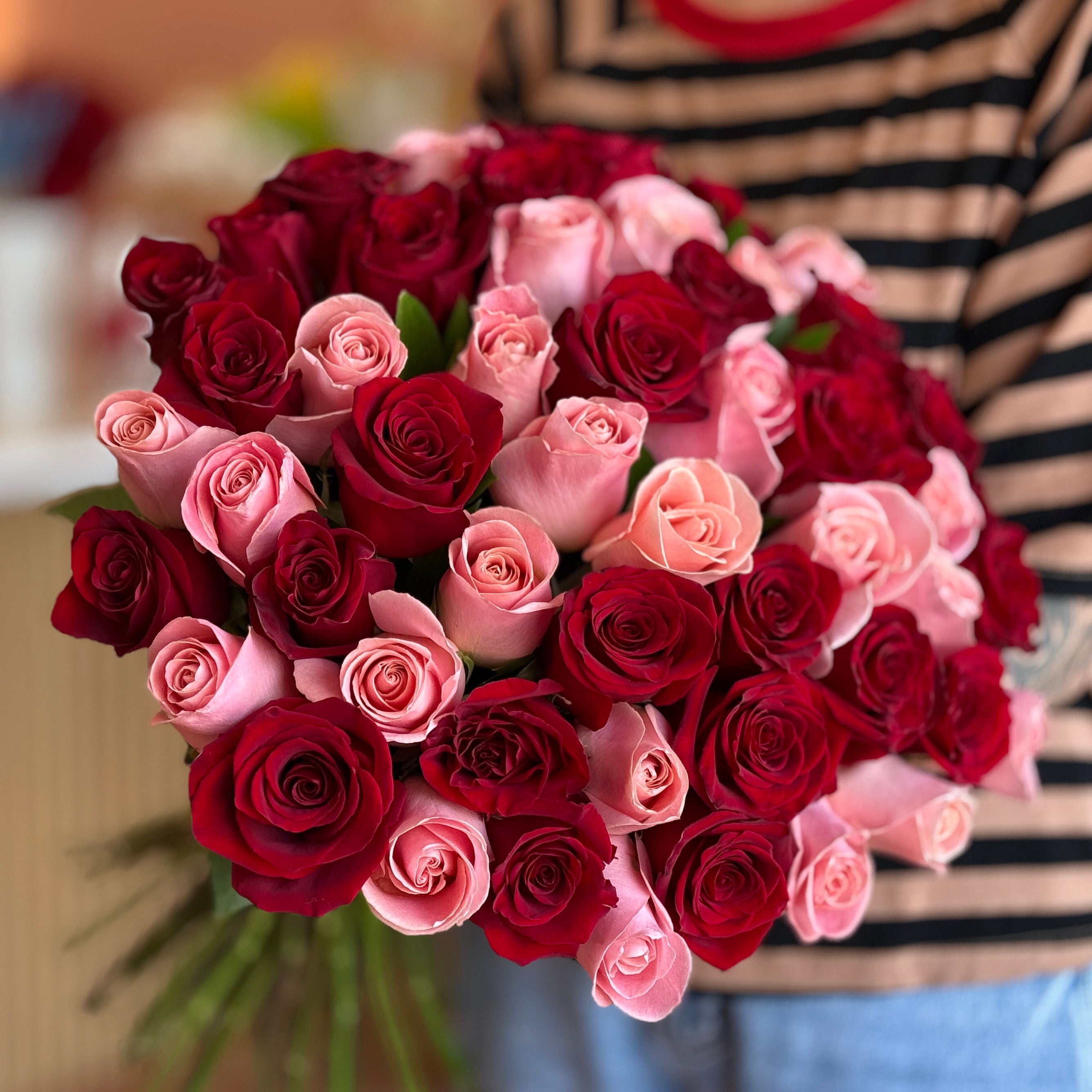 Red & Light Pink Long-Stem Roses bouquet