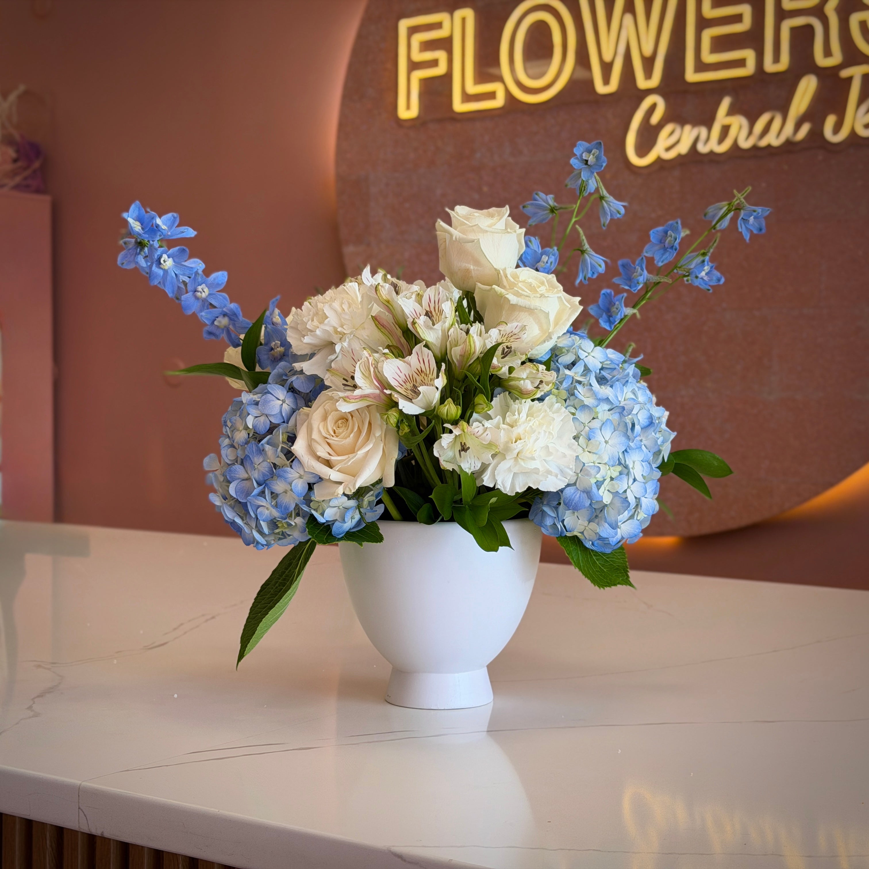 ARIELA Delphinium & Hydrangea Signature Vase
