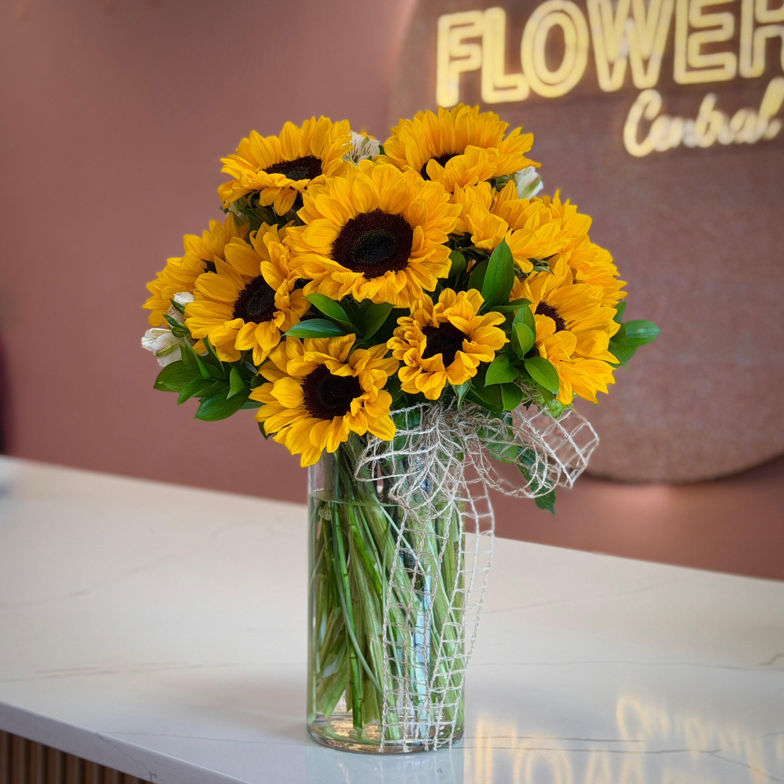 SUNNY Sunflowers & White Alstroemeria Signature Vase
