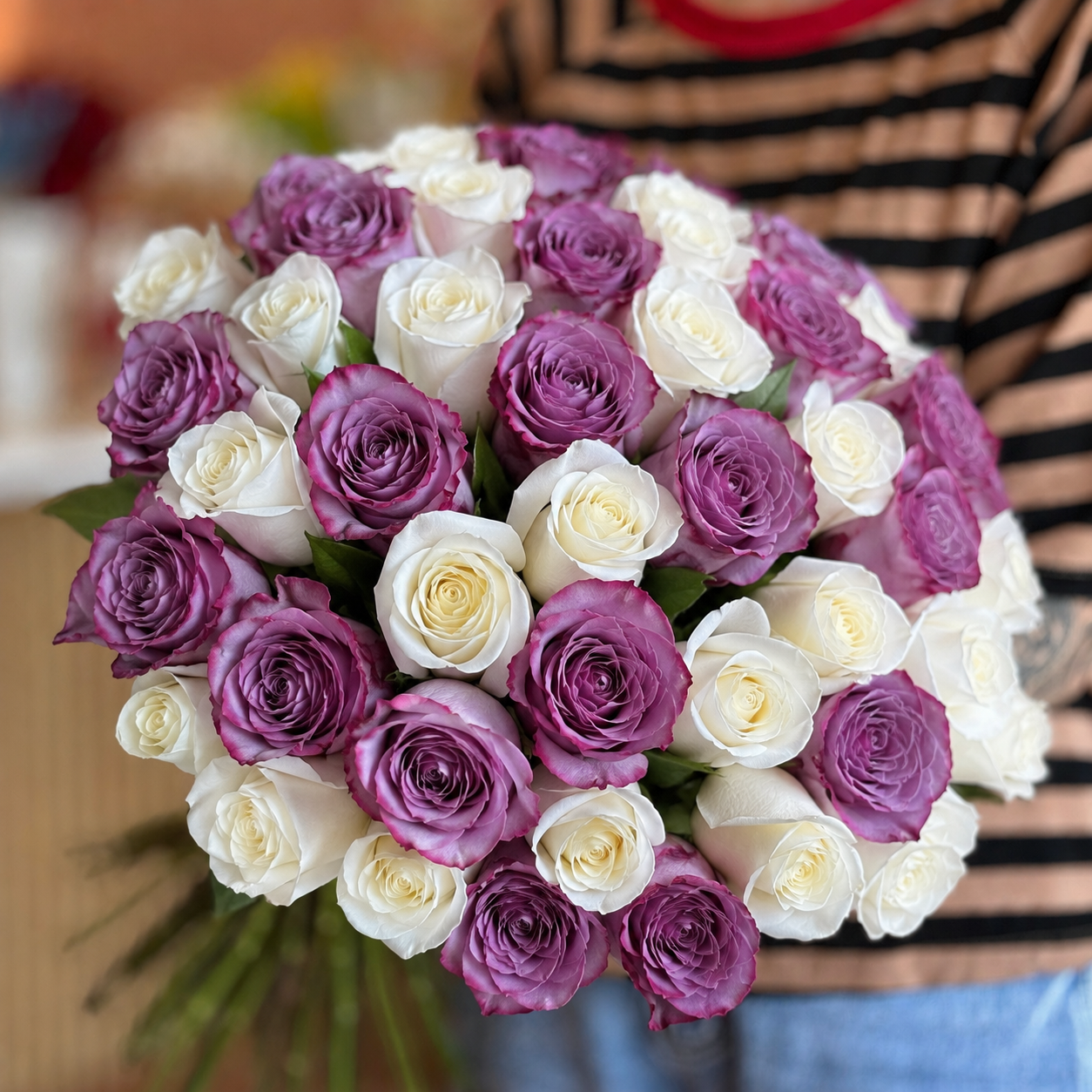 Purple & White Long-Stem Roses bouquet