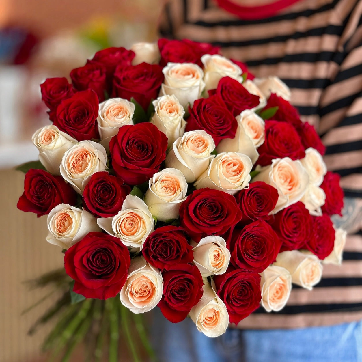 Red & Peach Long-Stem Roses bouquet