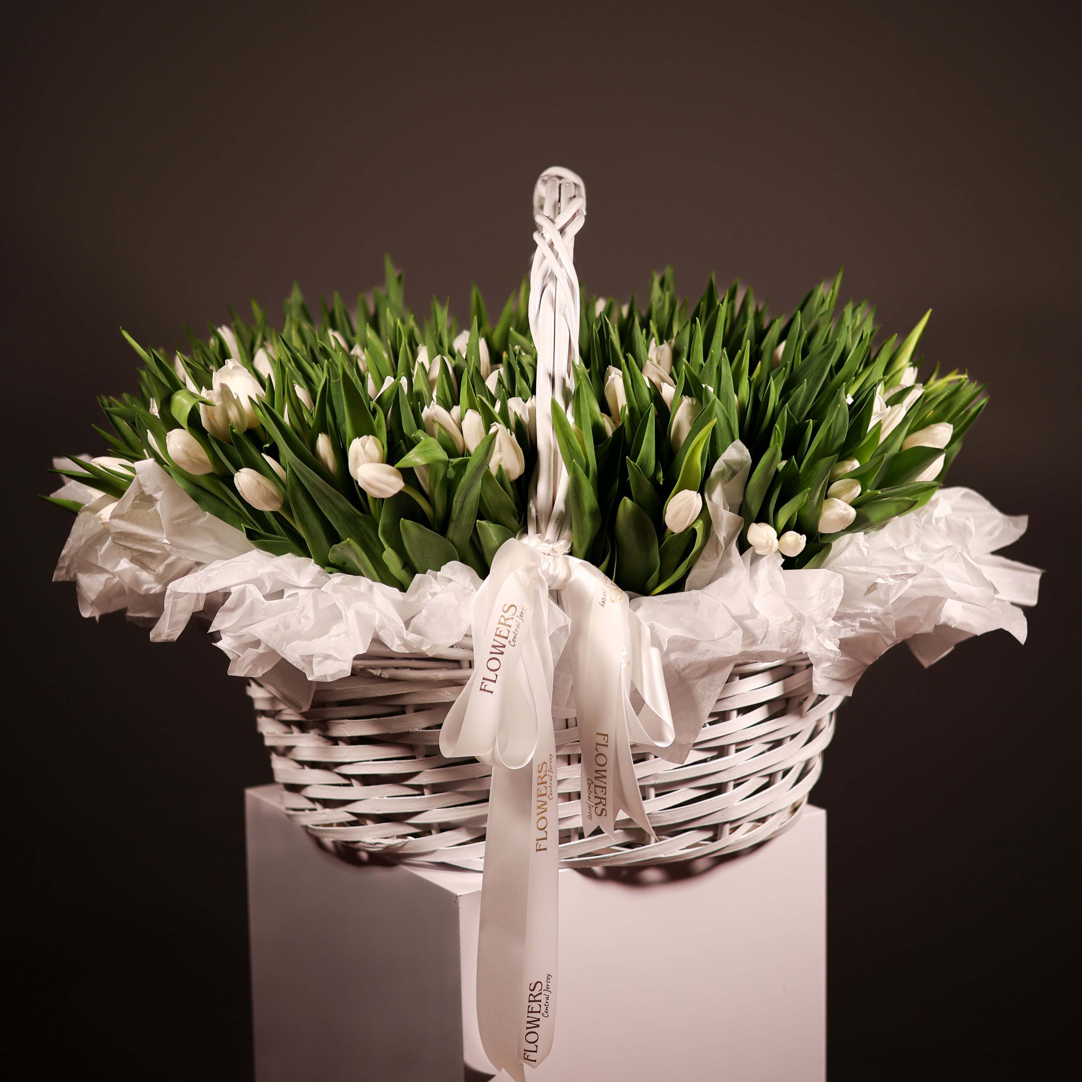 White Tulips Signature Basket