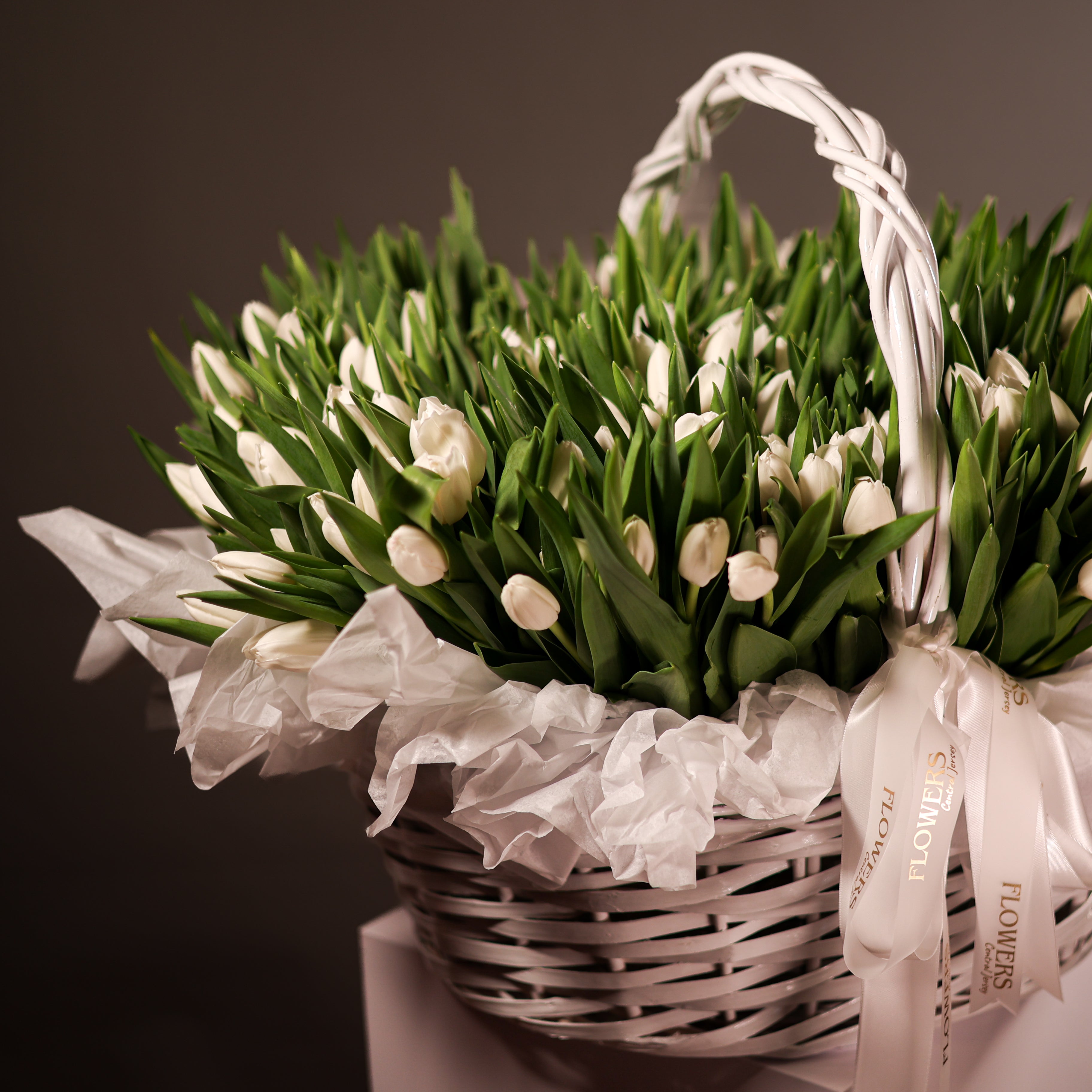 White Tulips Signature Basket
