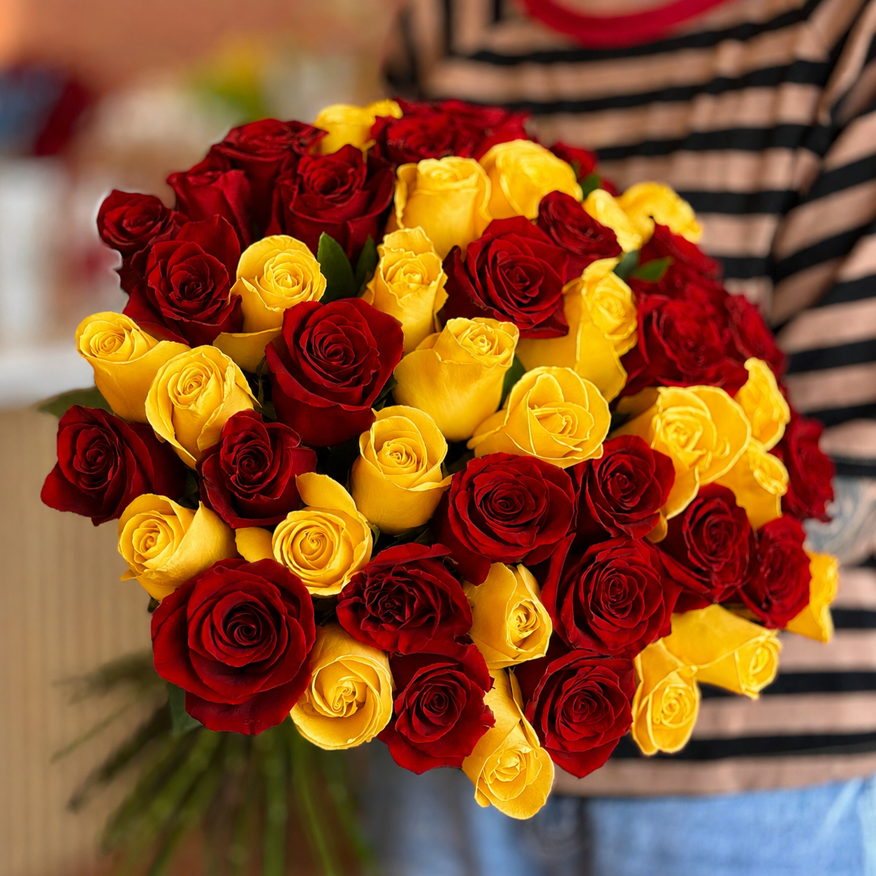 Red & Yellow Long-Stem Roses bouquet