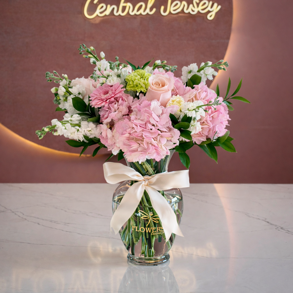 NENNA Pink Roses, Gerberas, Stock & Hydrangea Signature Vase