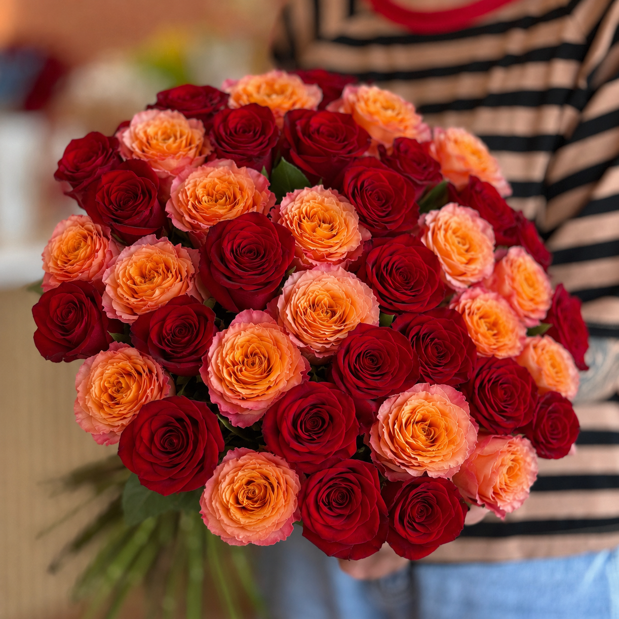 Red & Peachy-Orange Long-Stem Roses bouquet