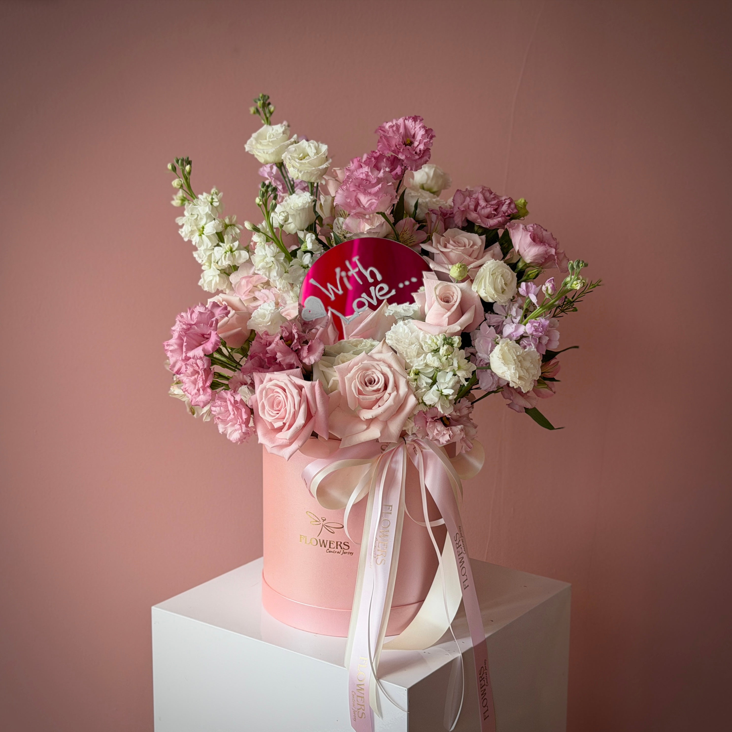 MIRABELLE Mirror Accent Pink Flower Box