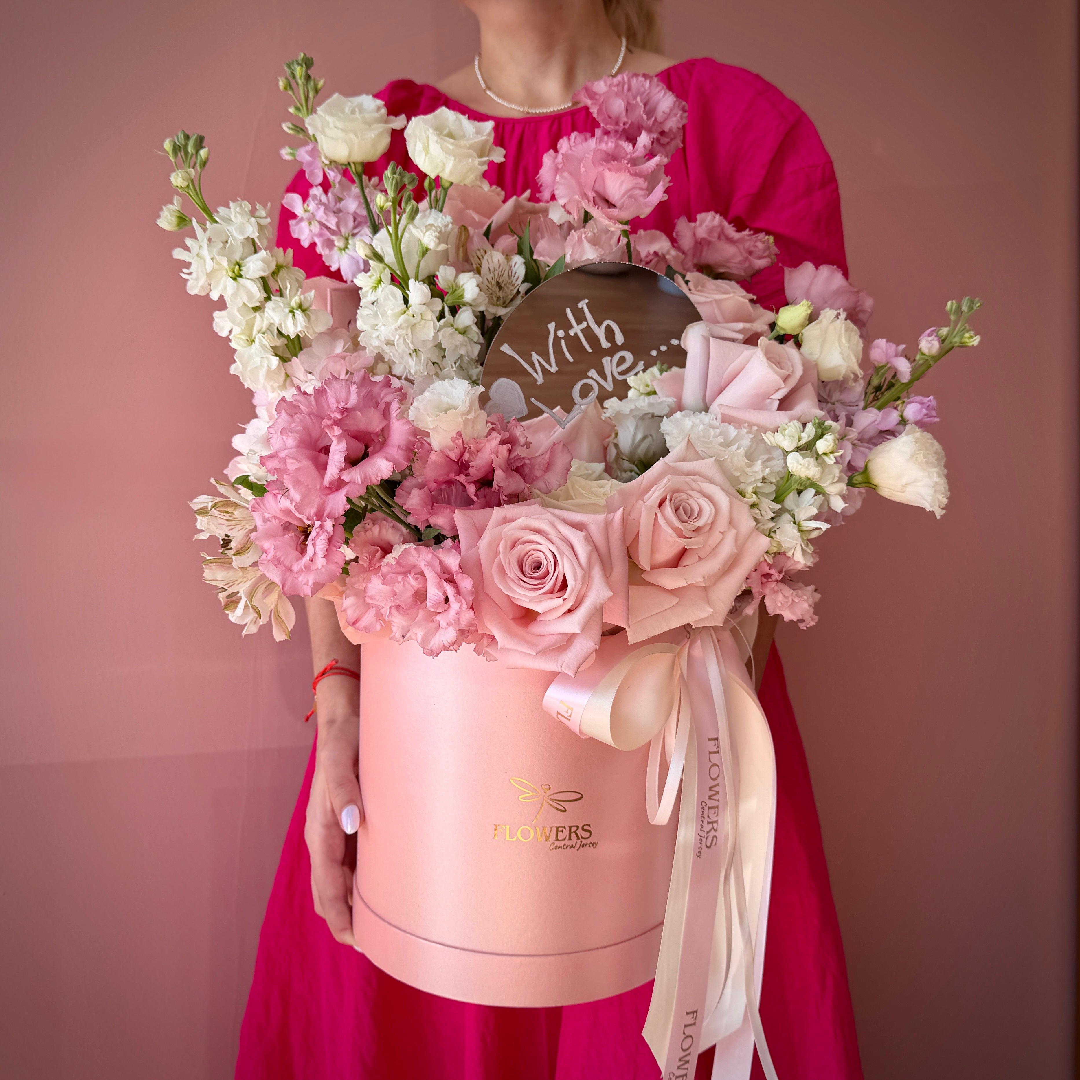 MIRABELLE Mirror Accent Pink Flower Box