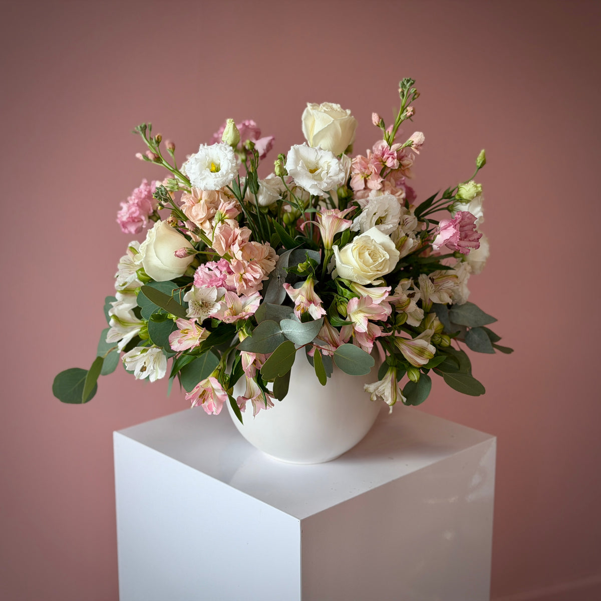 AURORA Pink & White Flowers in Bubble Vase
