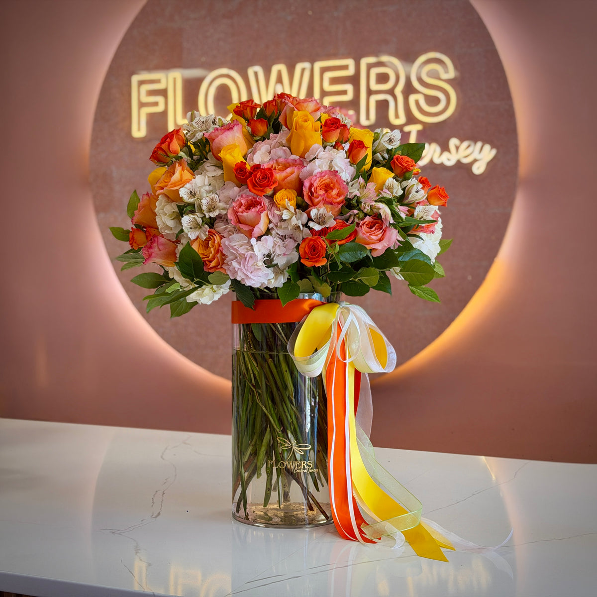 ANTONIA Yellow, Orange, Pink & White Signature vase
