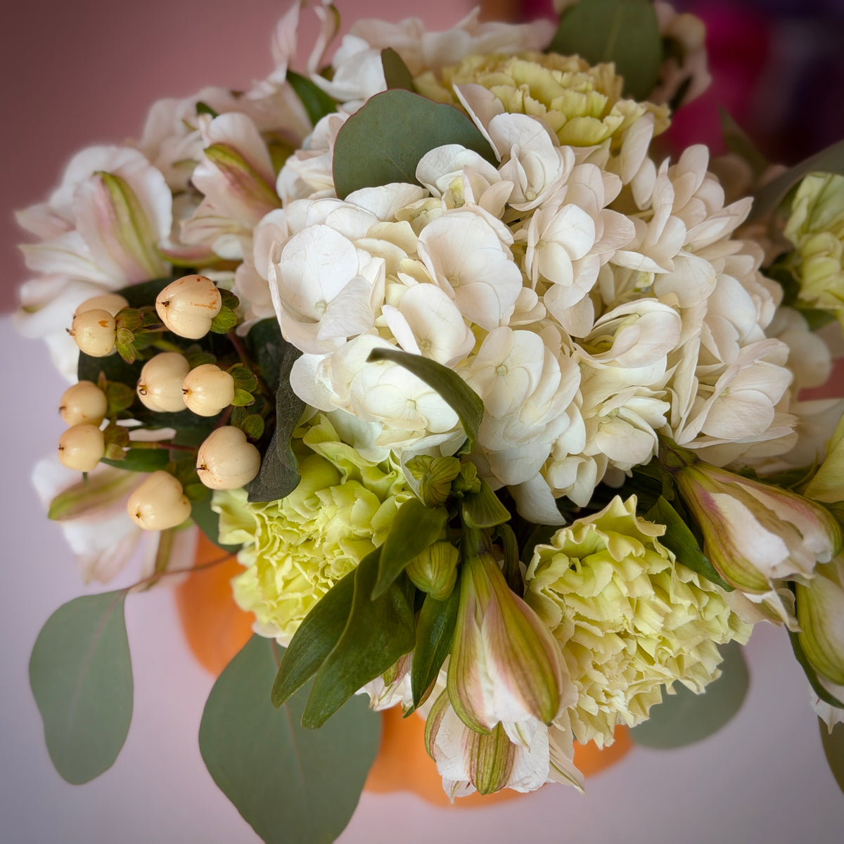 Cutie Pumpkin White & Green Arrangement in Vase