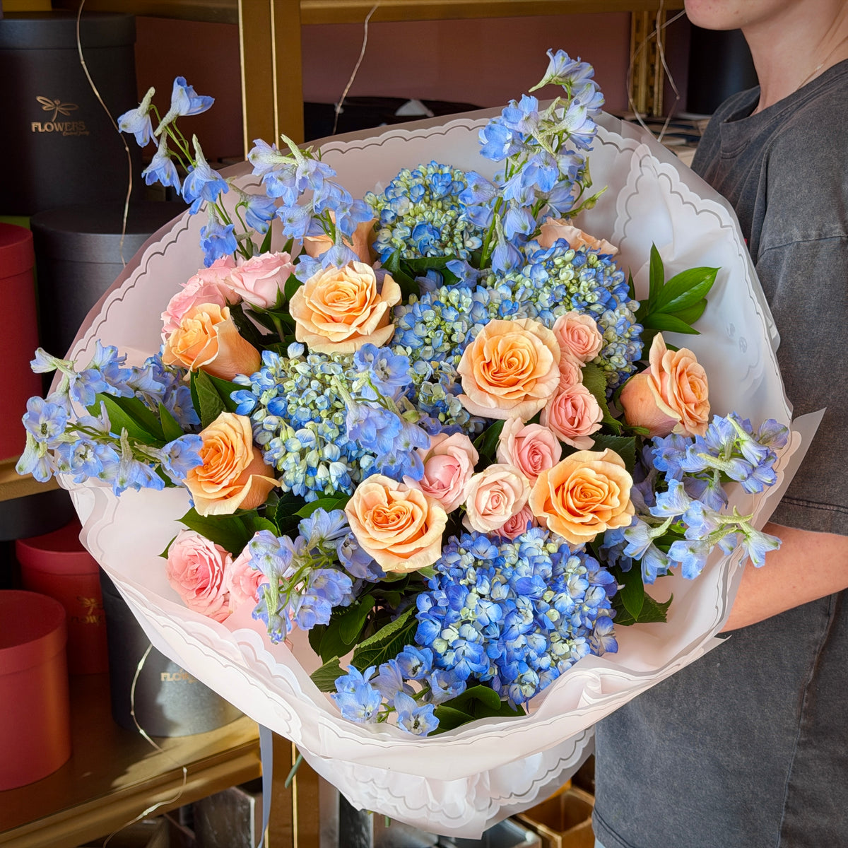 APRICOT SKY  Blue & Pink Signature Bouquet