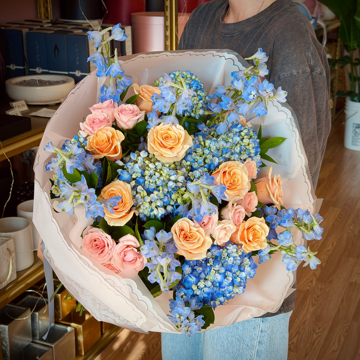 APRICOT SKY  Blue & Pink Signature Bouquet