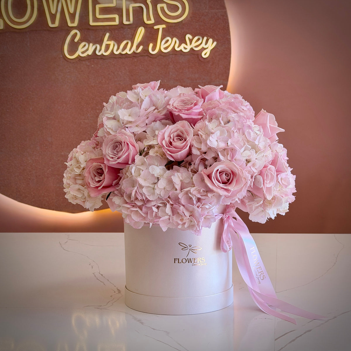 LALA Light Pink Roses & Pink Hydrangea Flower Box