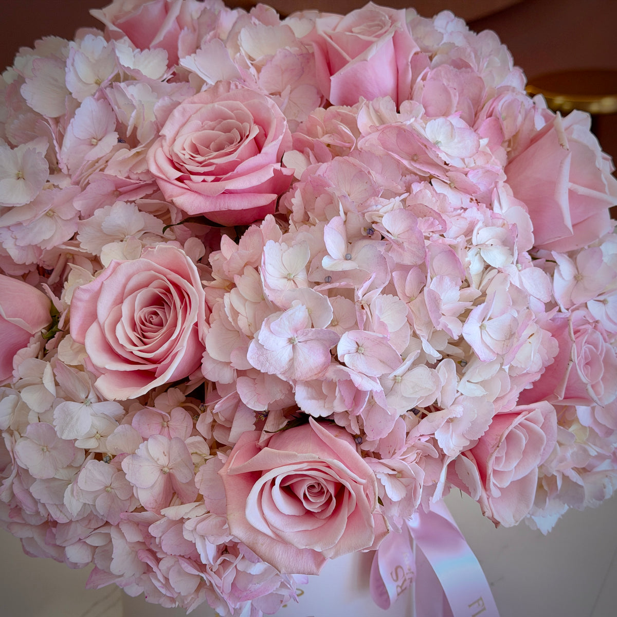 LALA Light Pink Roses & Pink Hydrangea Flower Box