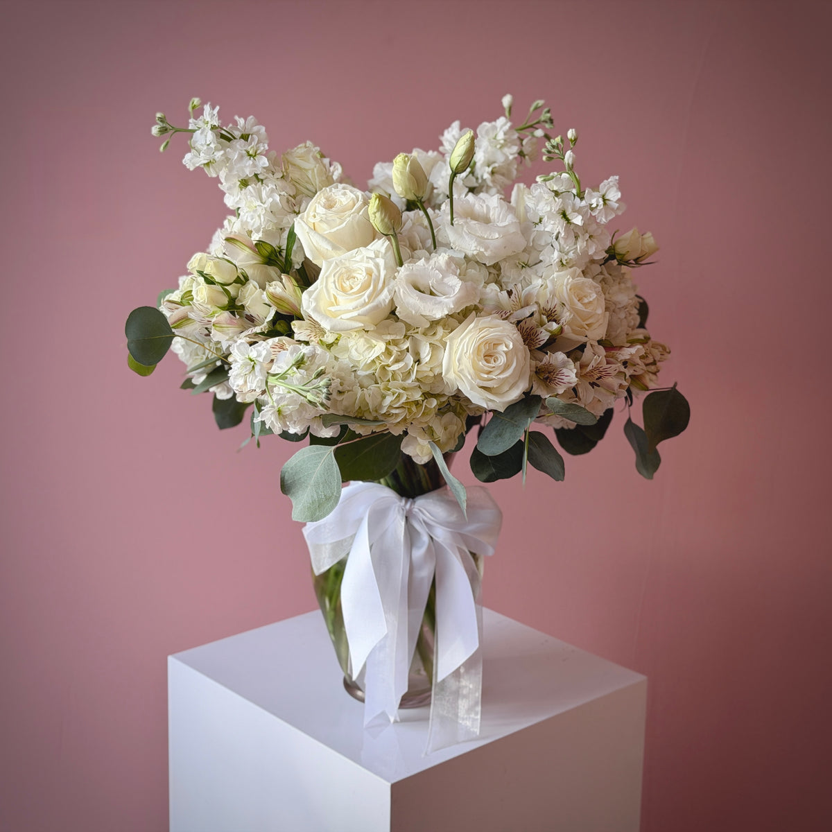 JANE White Roses, Hydrangea & Lisianthus Signature Vase