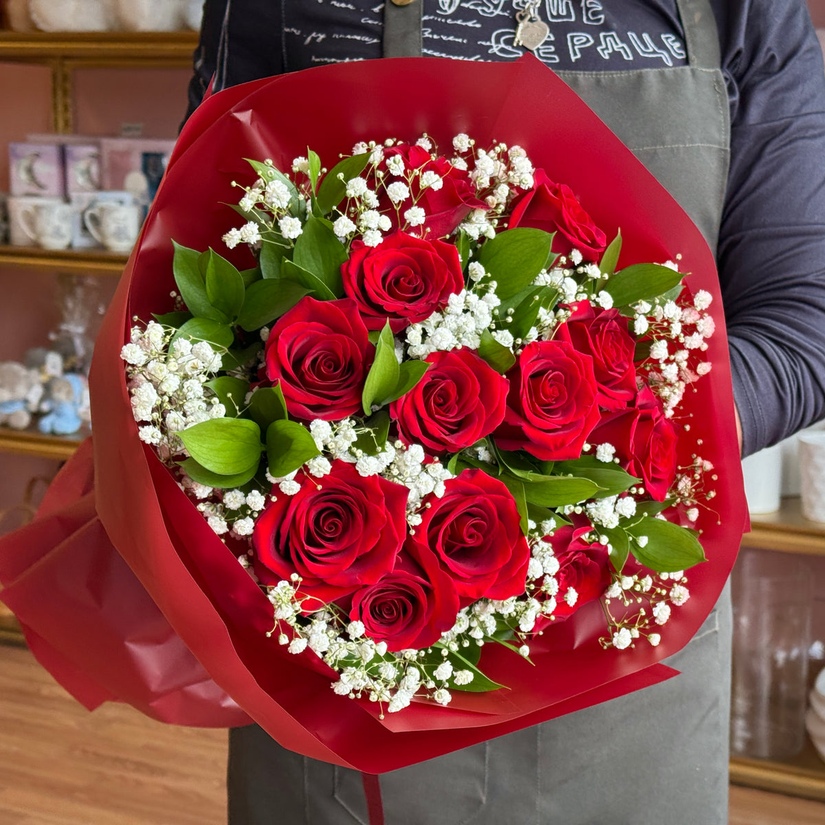 PARADISE Red Roses & Baby Breath Signature Bouquet