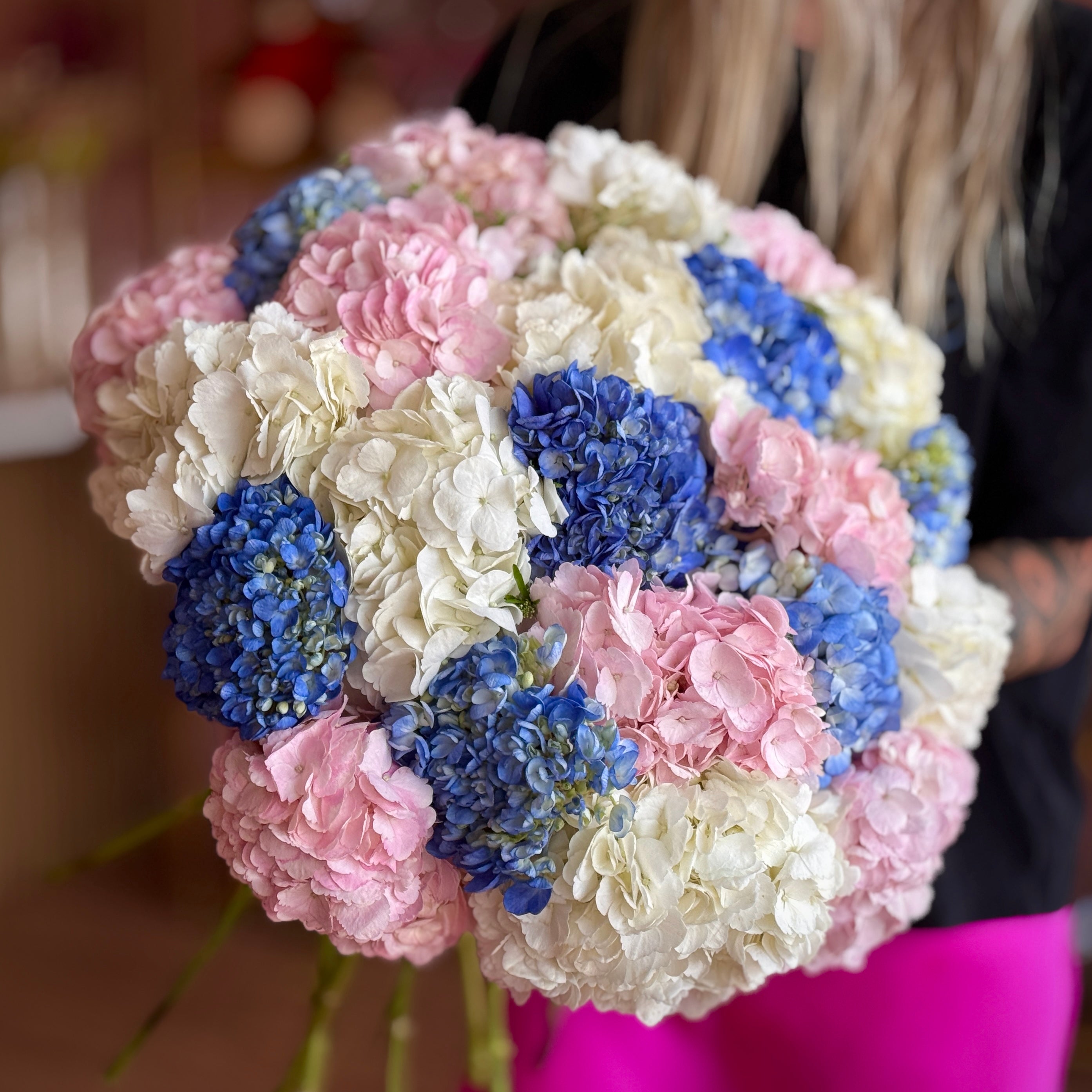 Mix White, Pink & Blue Hydrangea MONO Bouquet