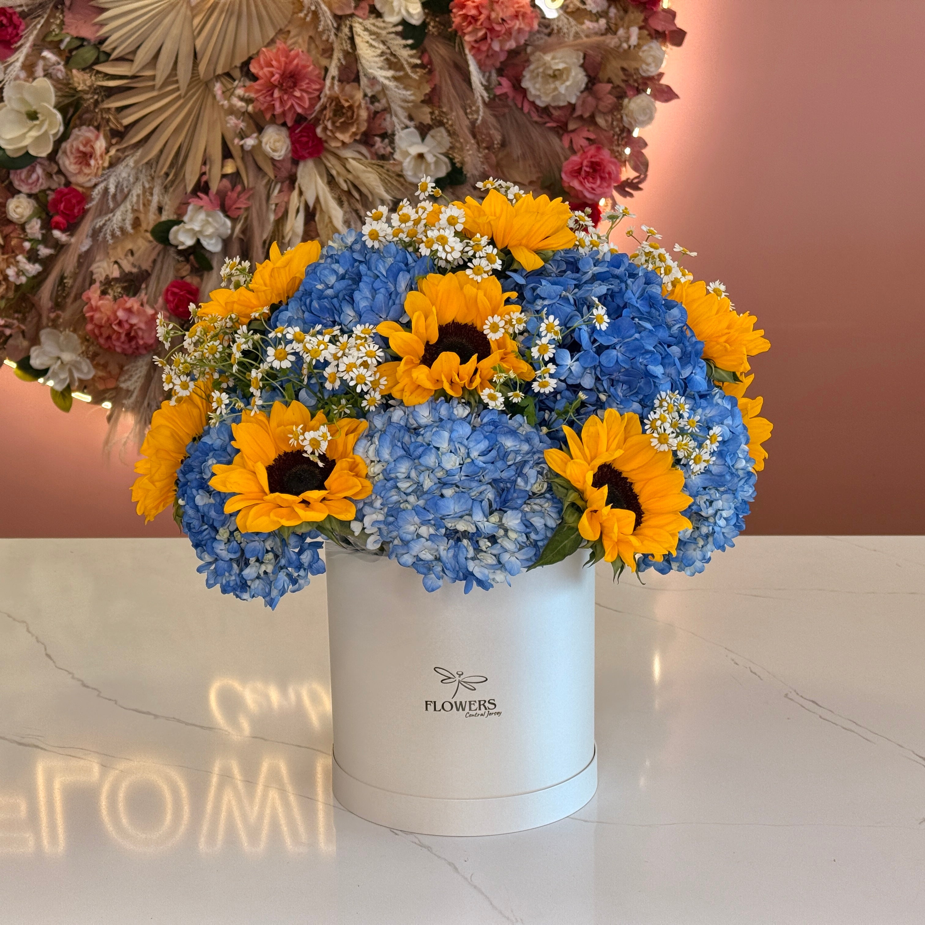MAYA Sunflowers & Blue Hydrangea Flower Box