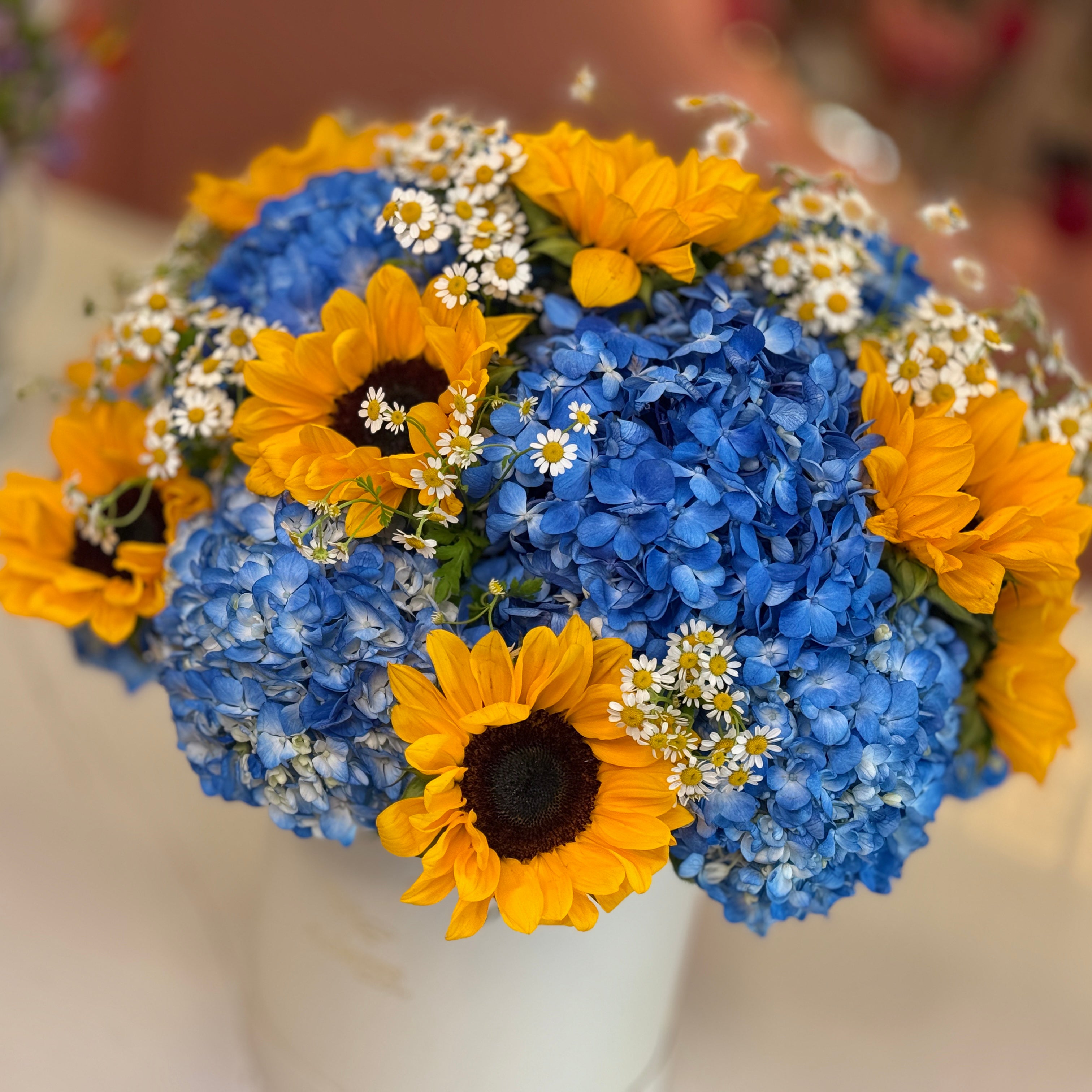 MAYA Sunflowers & Blue Hydrangea Flower Box