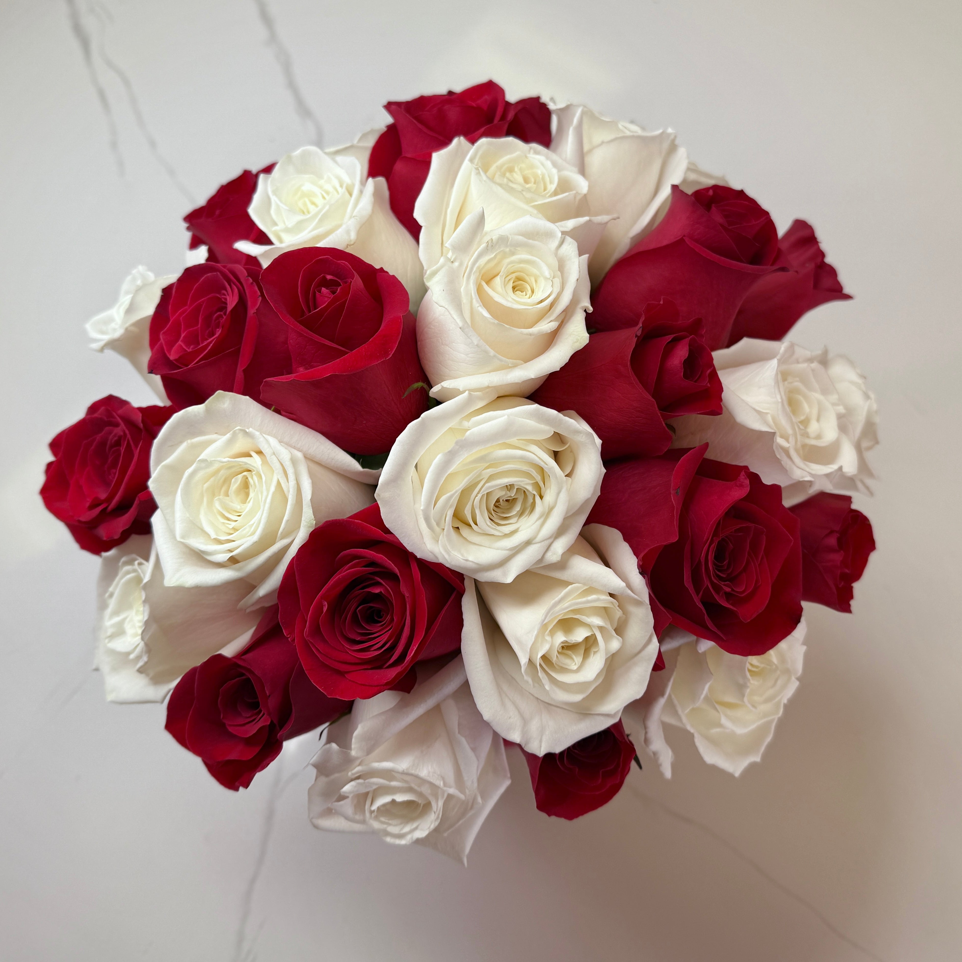SCARLET Red & White Roses Flower Box