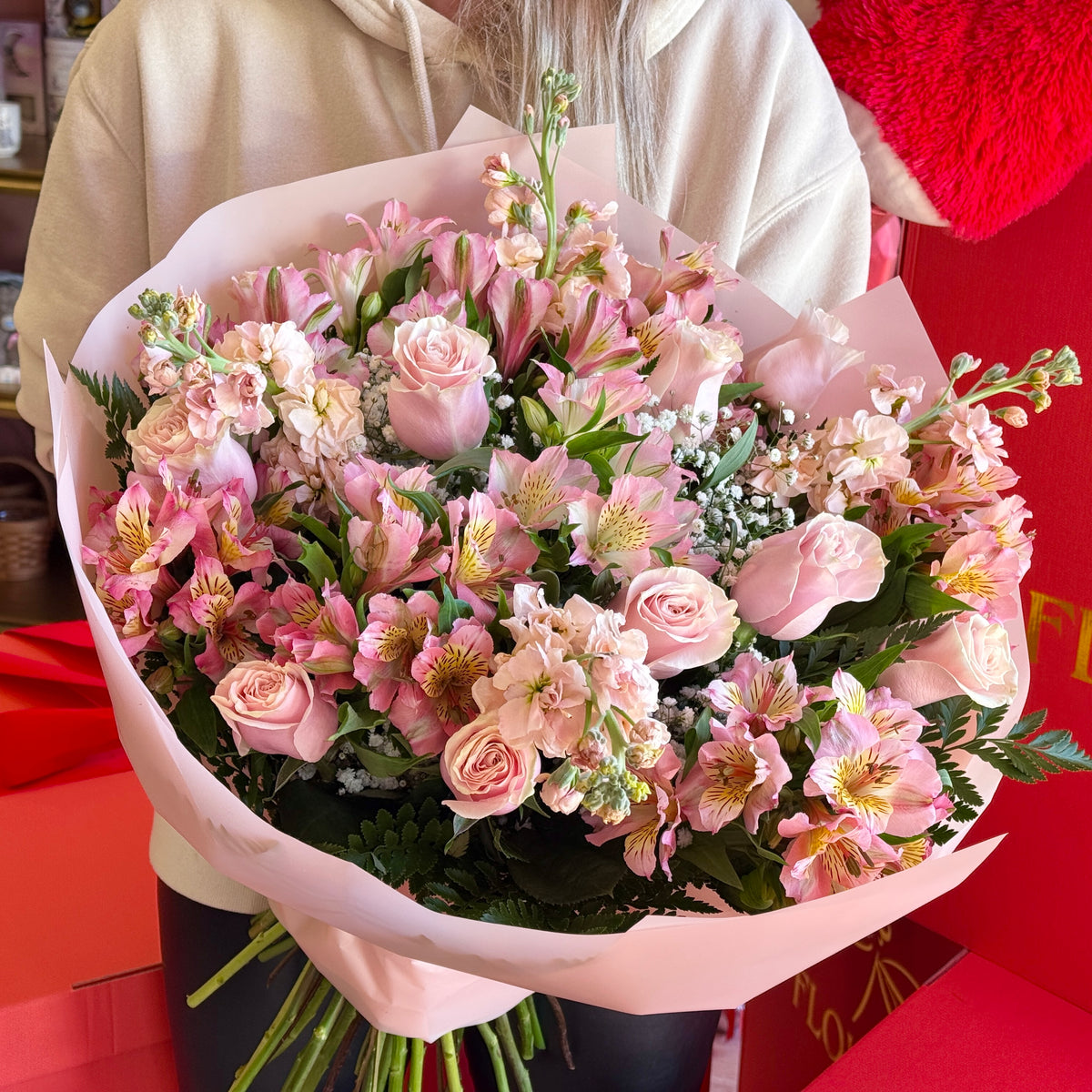 MILANA Pink Roses Stock & Alstroemeria Signature Bouquet