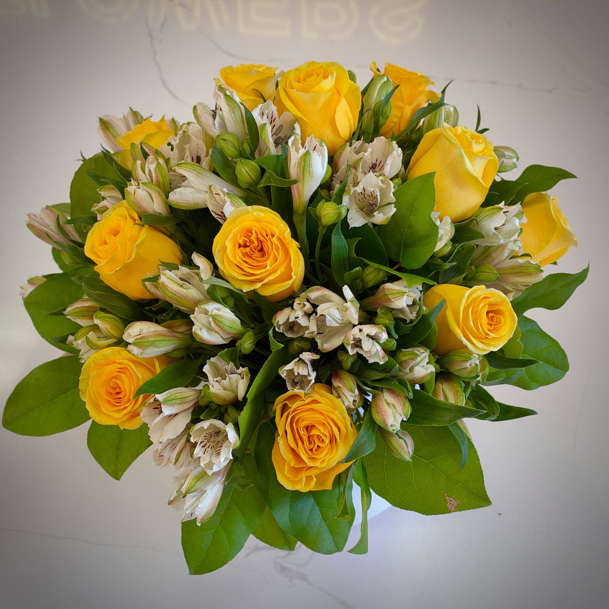 KARRIE ANN Yellow Roses and Alstroemeria Signature Vase