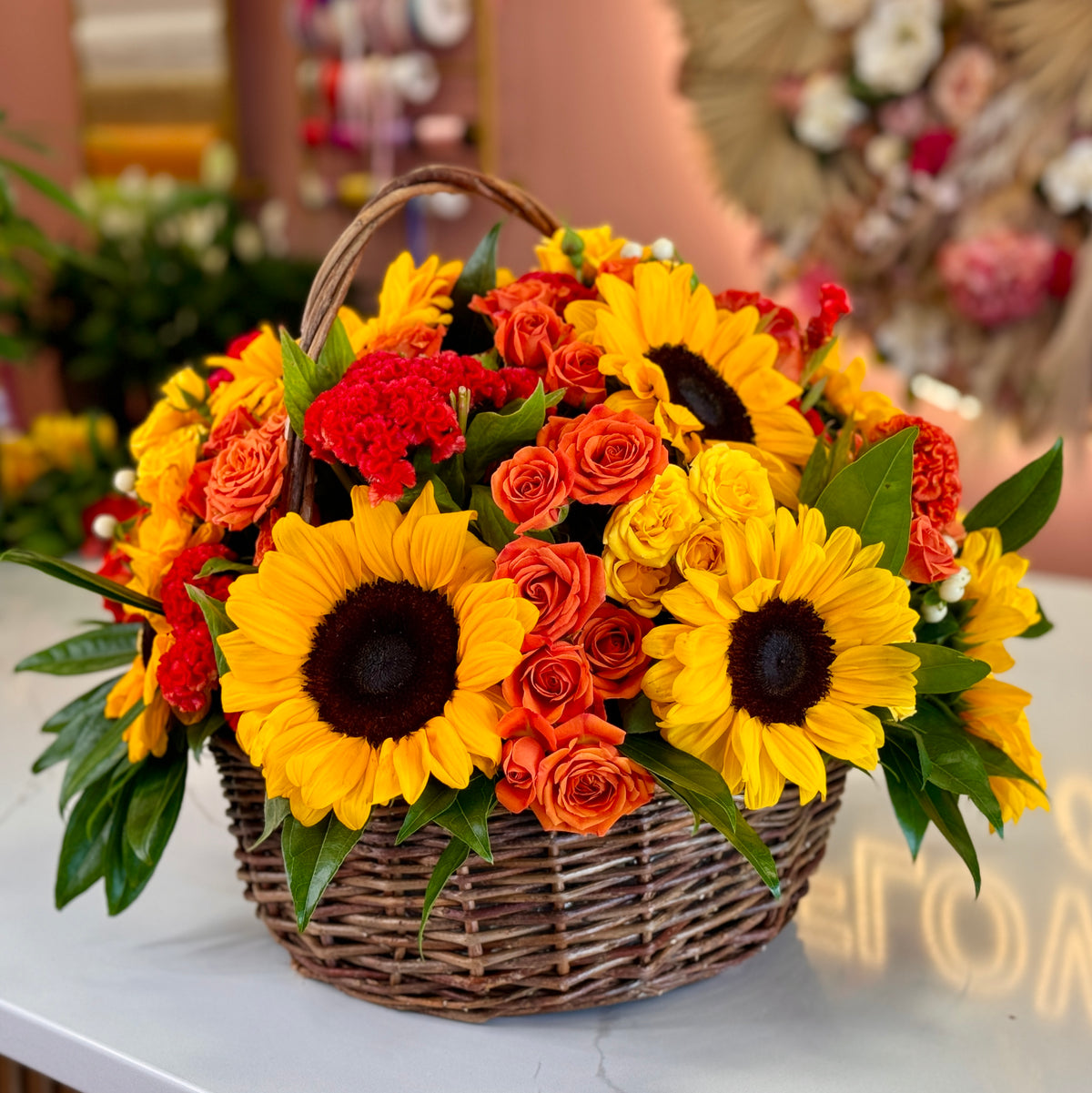 BOBBY Sunflowers & Orange Flowers Basket