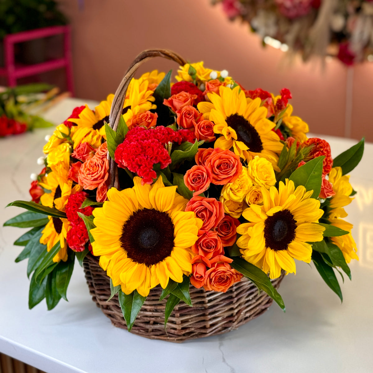 BOBBY Sunflowers & Orange Flowers Basket