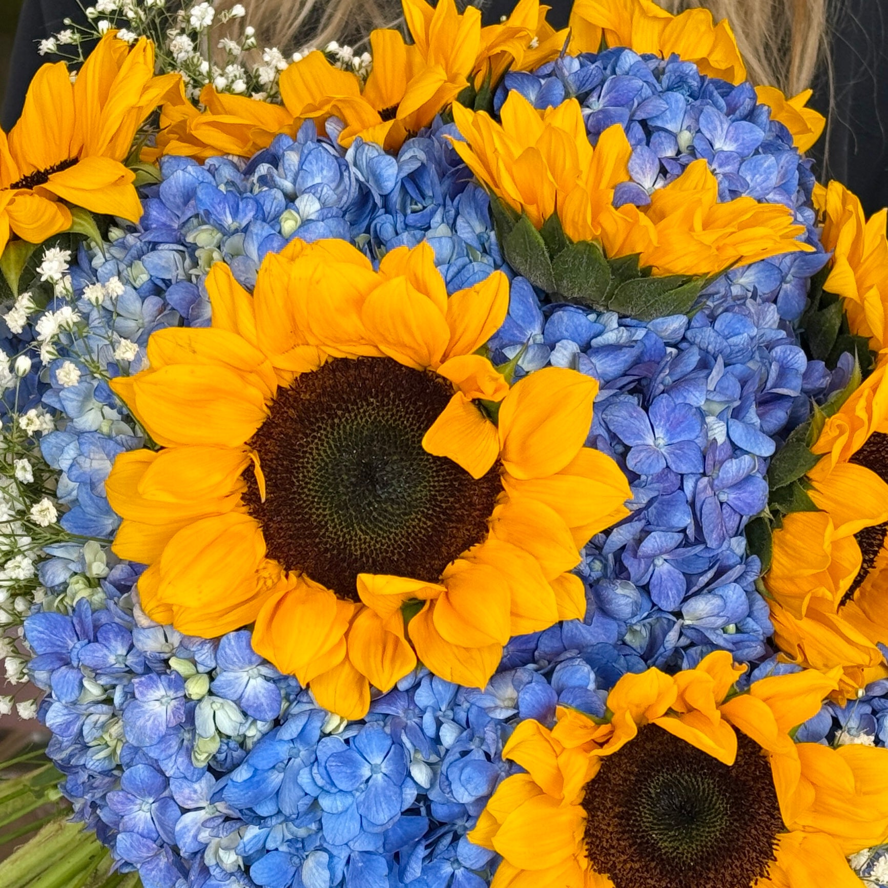 MAYA Blue Hydrangea & Sunflowers Signature Bouquet
