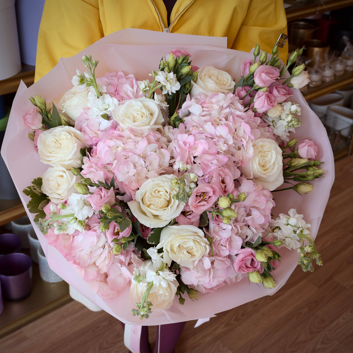 MARIA White Roses & Pink Hydrangea Signature Bouquet