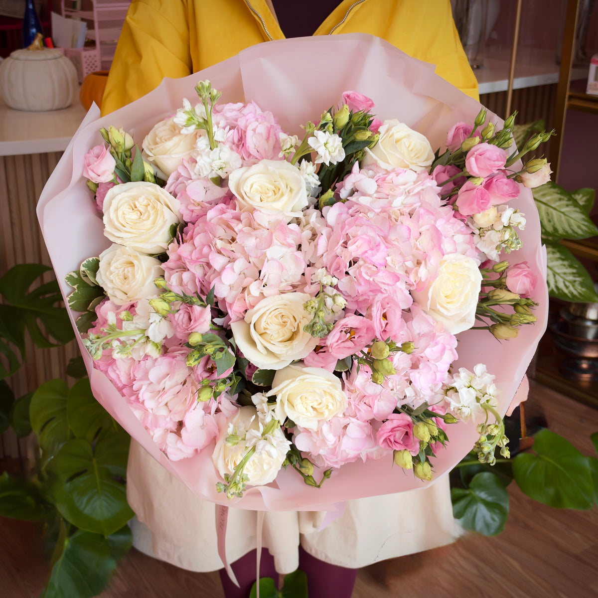 MARIA White Roses & Pink Hydrangea Signature Bouquet