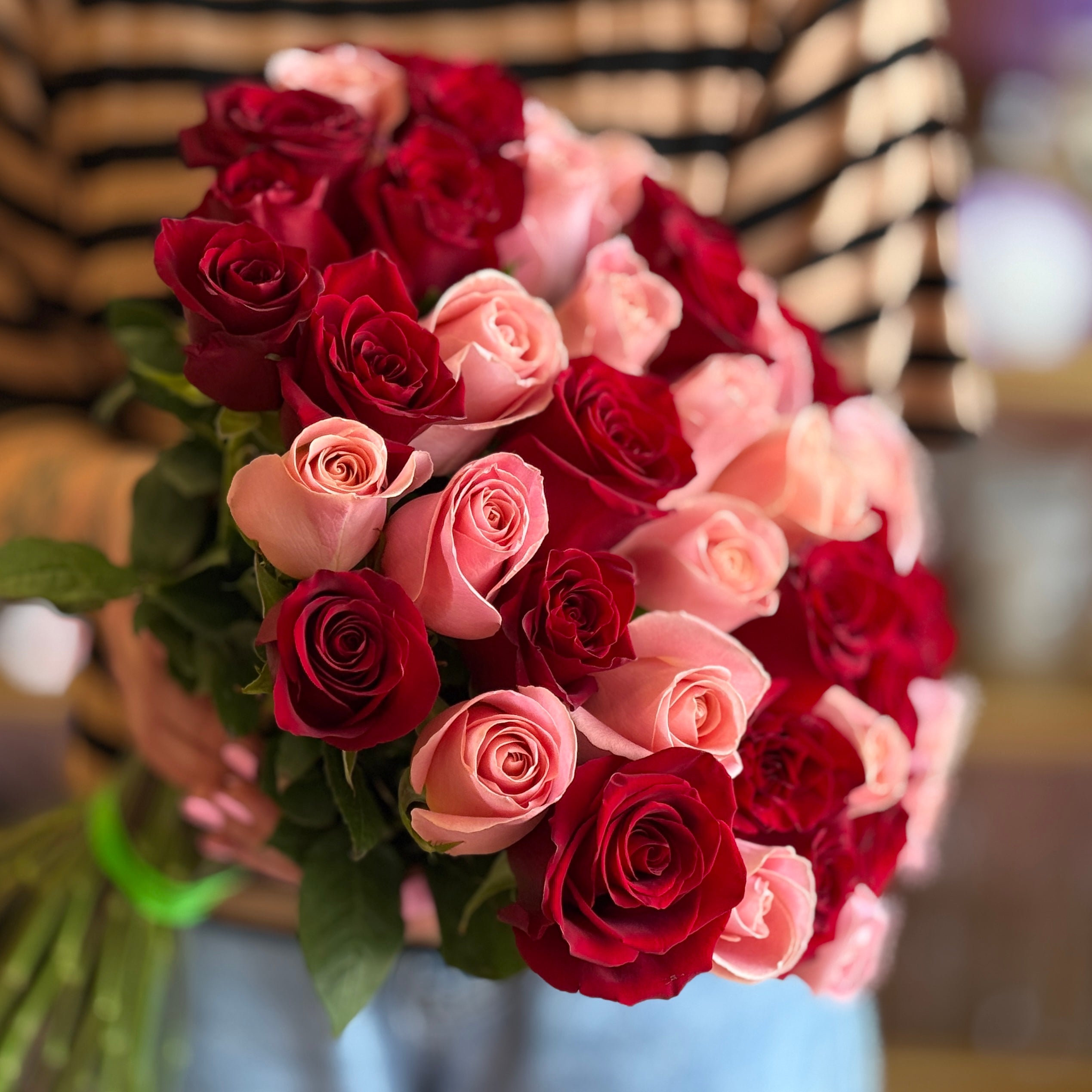 Red & Light Pink Long-Stem Roses bouquet