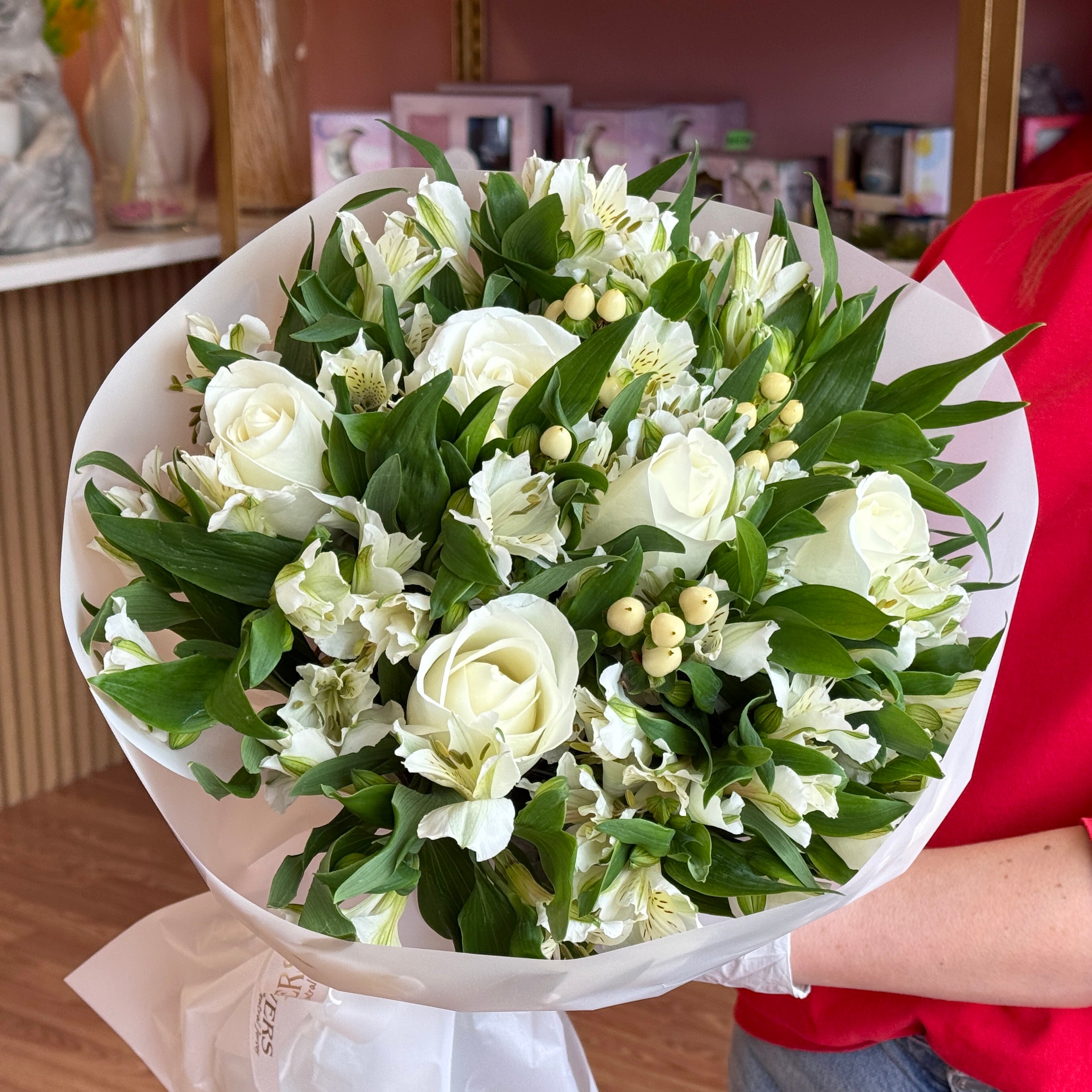 ALISA White Roses, Stock & Alstroemeria Signature Bouquet