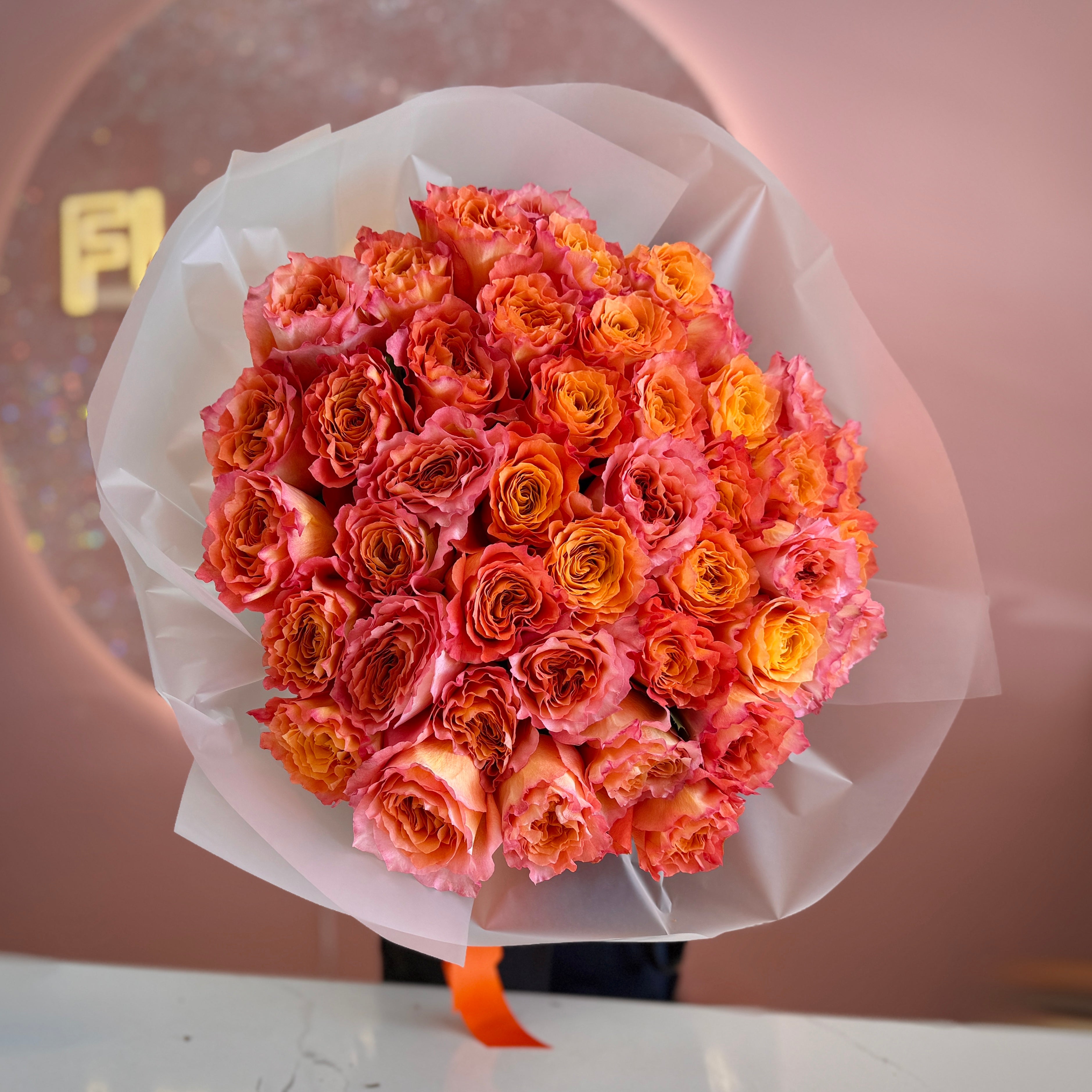 Peachy Orange Long-Stem Roses bouquet