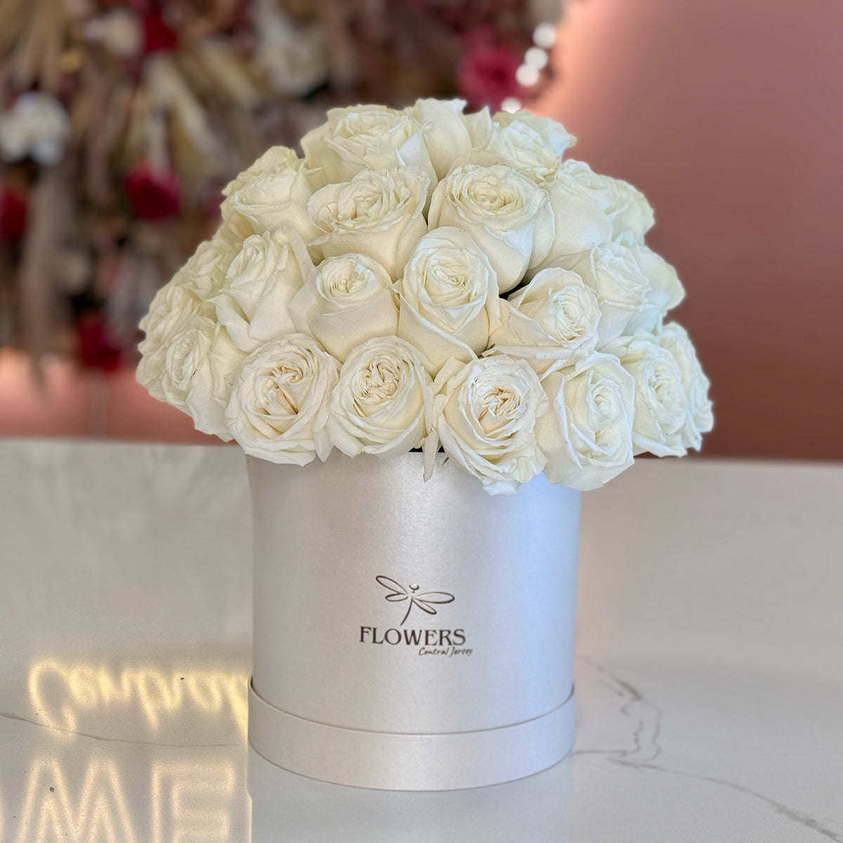 White Roses in White Signature Flower Box