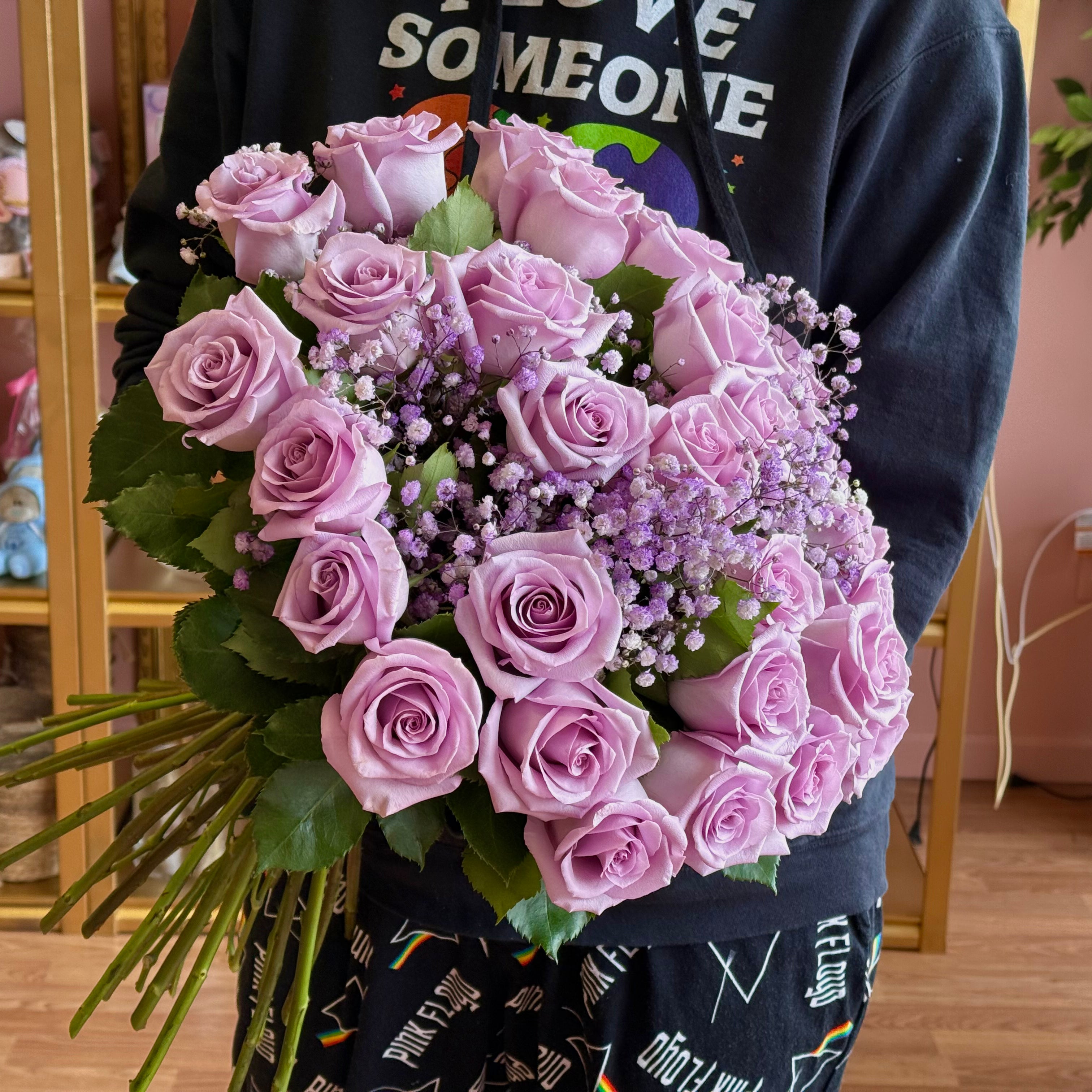 VICTORIA Lavender Roses & Tinted Baby Breath Signature Bouquet